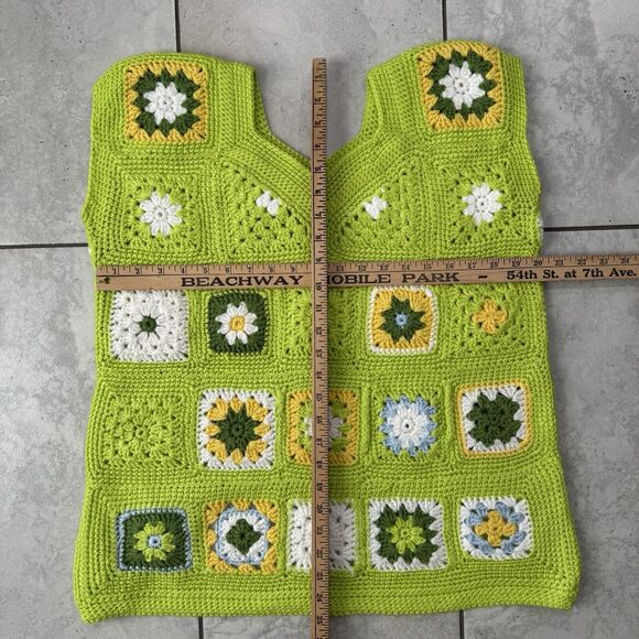 New Handmade Granny Square Crochet Knit Sweater Vest Women L Colorful Boho Retro - Picture 6 of 7